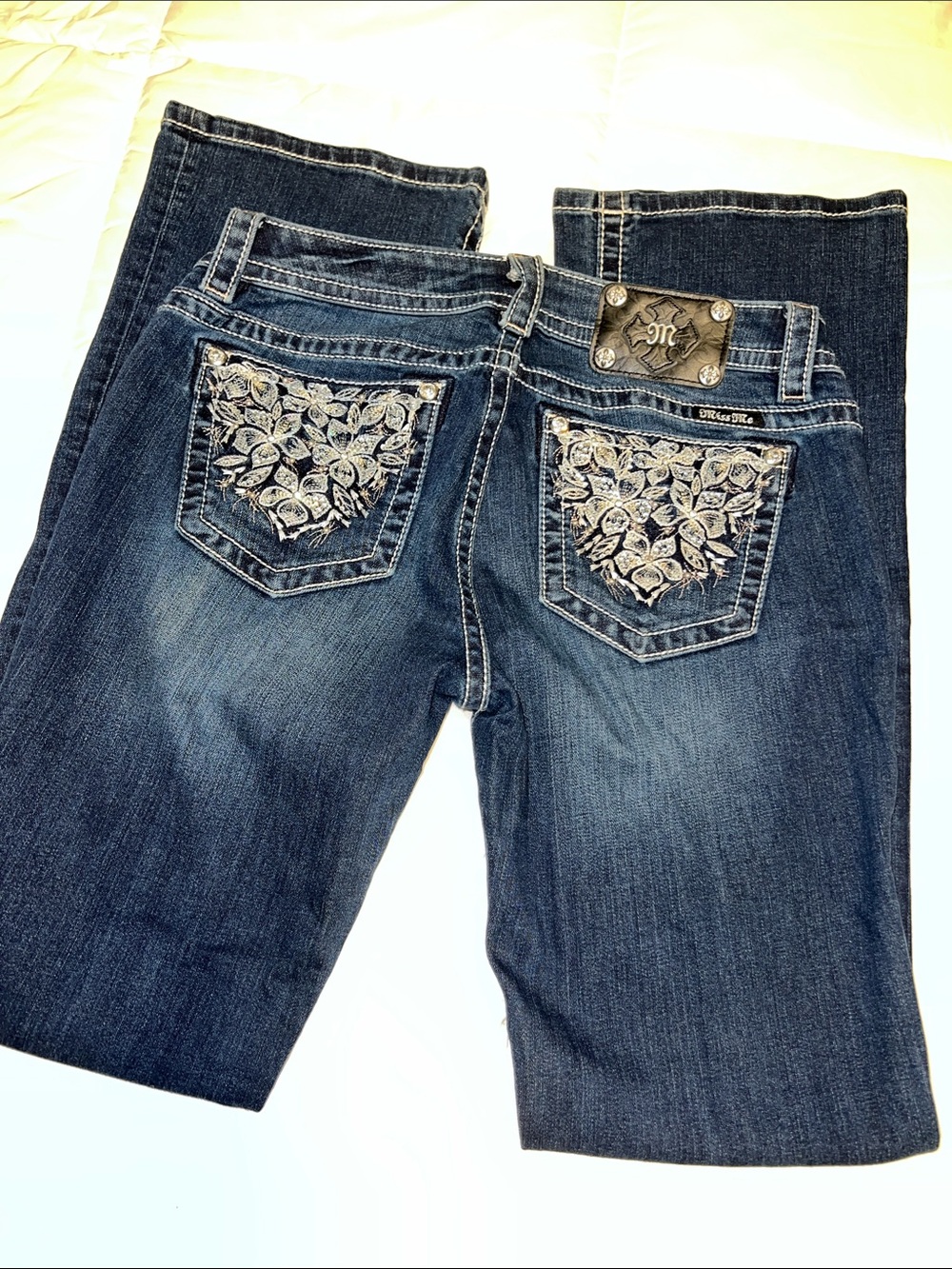Miss Me Signature Boot Cut Jeans with Embroidered Back Pockets - Dark Blue 29